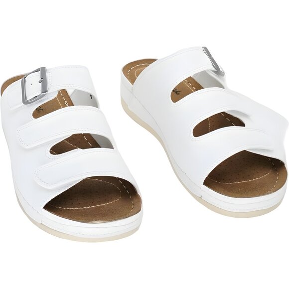 Easy Street Pinterry White Slide Sandals Triple Strap Comfort Women's US 7W - Picture 4 of 6